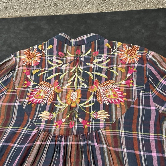 Johnny Was Womens Rosalva Paris Effortless Blouse Plaid Top Tunic Embroidered - Picture 9 of 10